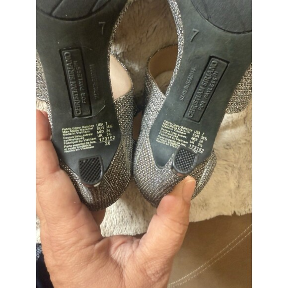 Christian Siriano Silver Shimmer Party Pumps 3.5" Heels Open Toe Ankle Strap 7 - Picture 5 of 9